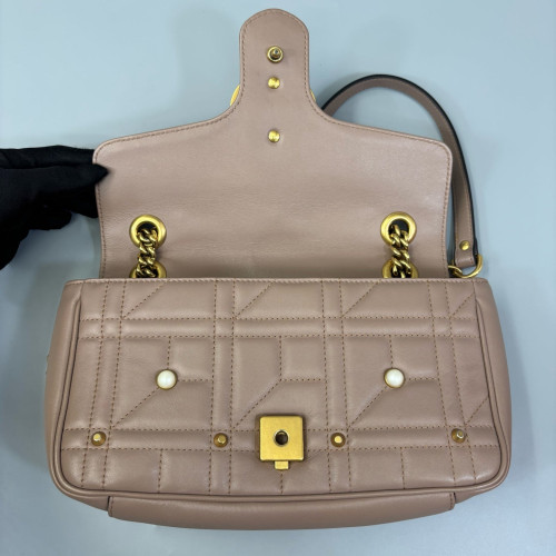 Gucci Matelasse Small GG Marmont Calfskin Natural Tan