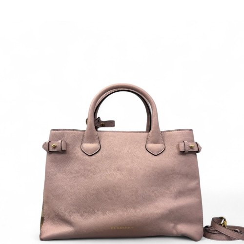 Burberry Medium Banner Tote Calfskin House Check Pink Khaki Beige Burberry Medium Banner Tote Calfskin House Check Pink Khaki Beige
