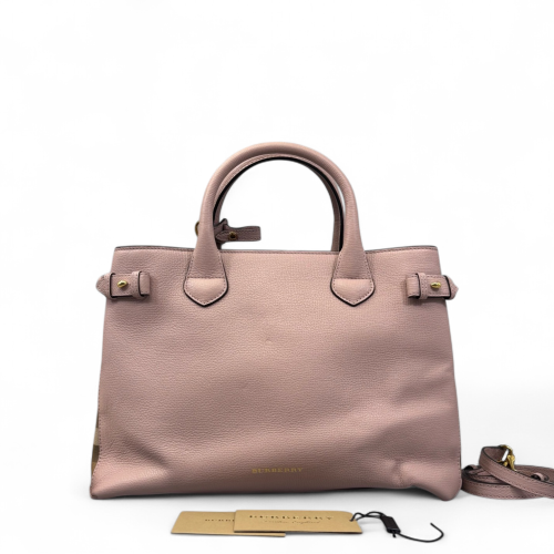 Burberry Medium Banner Tote Calfskin House Check Pink Khaki Beige Burberry Medium Banner Tote Calfskin House Check Pink Khaki Beige