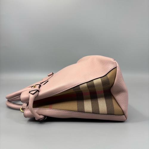Burberry Medium Banner Tote Calfskin House Check Pink Khaki Beige Burberry Medium Banner Tote Calfskin House Check Pink Khaki Beige