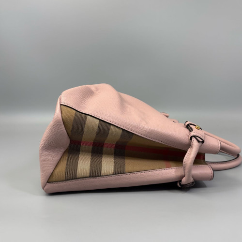 Burberry Medium Banner Tote Calfskin House Check Pink Khaki Beige Burberry Medium Banner Tote Calfskin House Check Pink Khaki Beige
