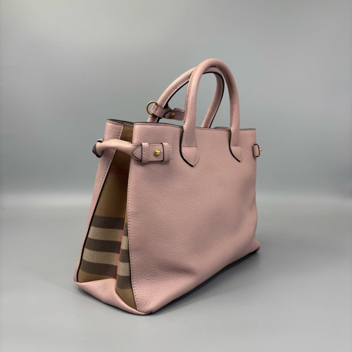 Burberry Medium Banner Tote Calfskin House Check Pink Khaki Beige Burberry Medium Banner Tote Calfskin House Check Pink Khaki Beige