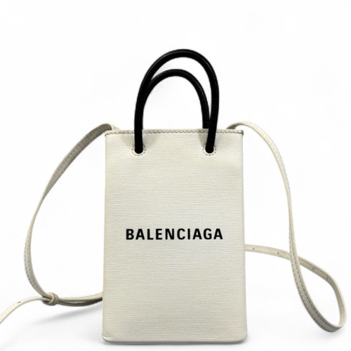 Balenciaga Logo Shopping Phone Holder Calfskin White Black