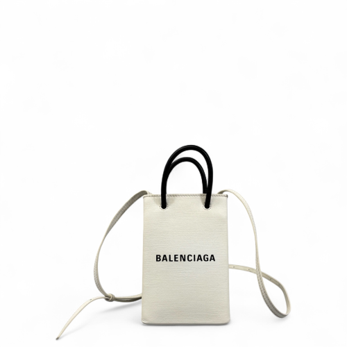 Balenciaga Logo Shopping Phone Holder Calfskin White Black