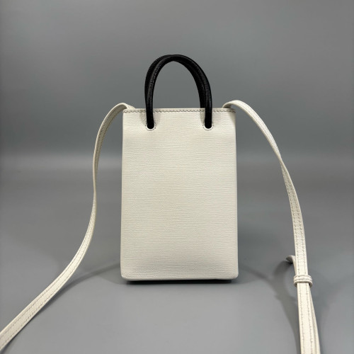 Balenciaga Logo Shopping Phone Holder Calfskin White Black