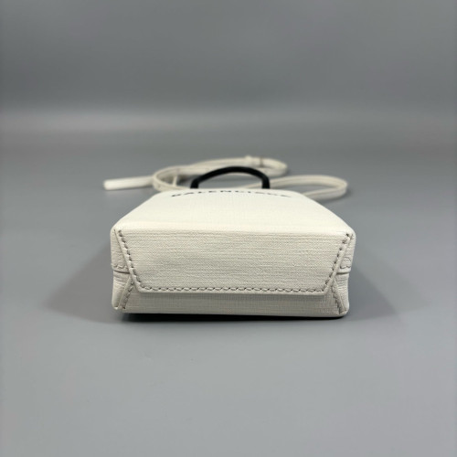 Balenciaga Logo Shopping Phone Holder Calfskin White Black