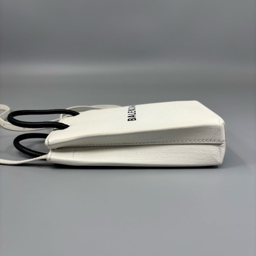 Balenciaga Logo Shopping Phone Holder Calfskin White Black