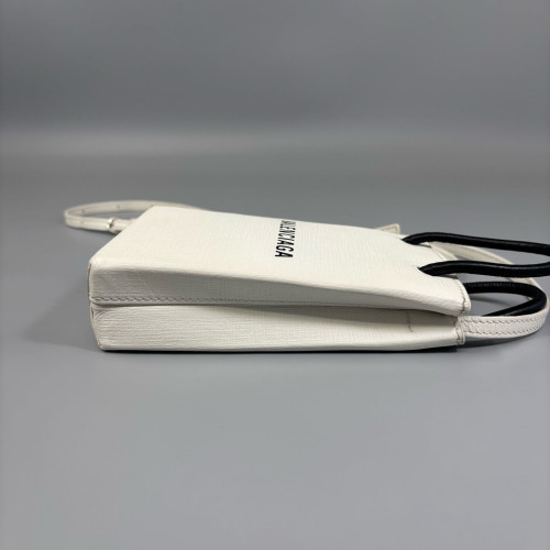 Balenciaga Logo Shopping Phone Holder Calfskin White Black