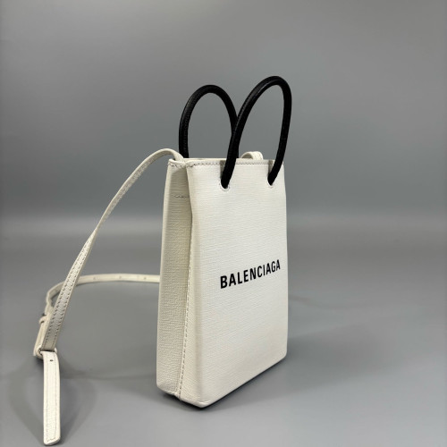 Balenciaga Logo Shopping Phone Holder Calfskin White Black