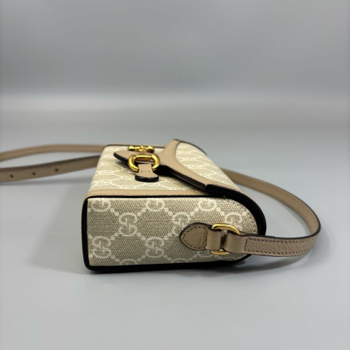 Gucci Mini Horsebit 1955 GG Supreme Monogram Beige Clair