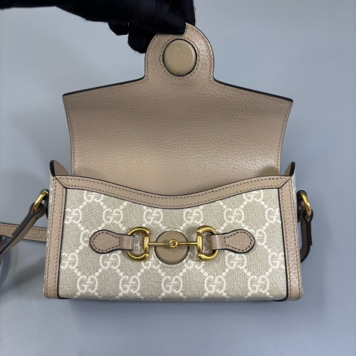 Gucci Mini Horsebit 1955 GG Supreme Monogram Beige Clair