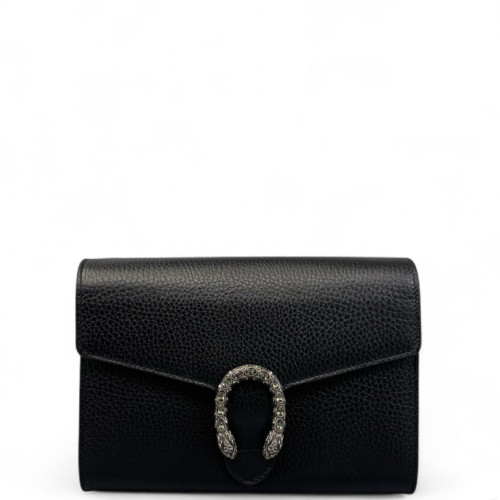 Gucci Mini Dionysus Chain Wallet Grained Calfskin Black