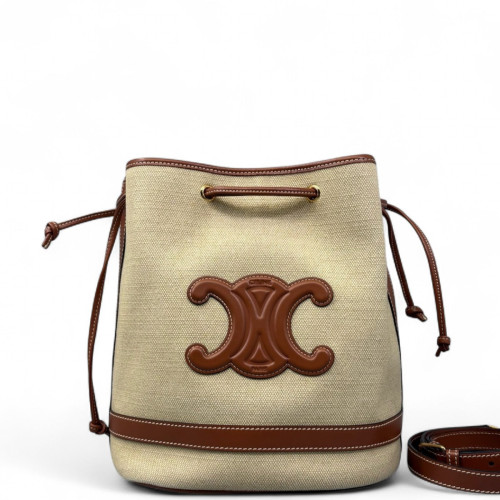 Celine Triomphe Bucket Canvas Beige Brown