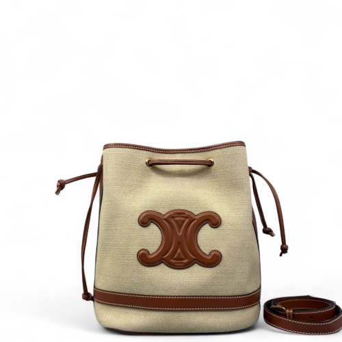 Celine Triomphe Bucket Canvas Beige Brown