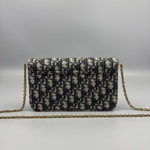 Dior Medium Saddle Chain Pouch Oblique Black Beige Navy