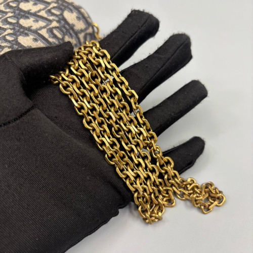 Dior Medium Saddle Chain Pouch Oblique Black Beige Navy