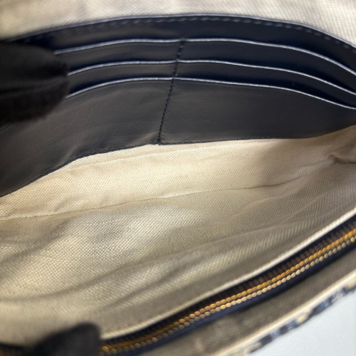 Dior Medium Saddle Chain Pouch Oblique Black Beige Navy