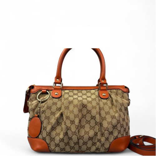 Gucci Tote Bag GG Supreme Monogram Beige Brown Orange