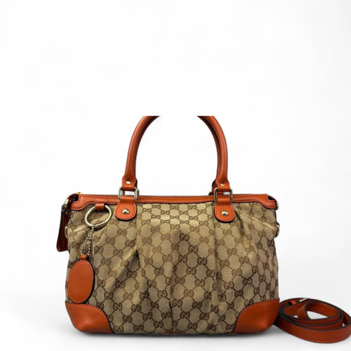 Gucci Tote Bag GG Supreme Monogram Beige Brown Orange