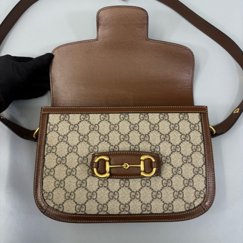 Gucci Medium Horsebit 1955 GG Supreme Monogram Brown Beige