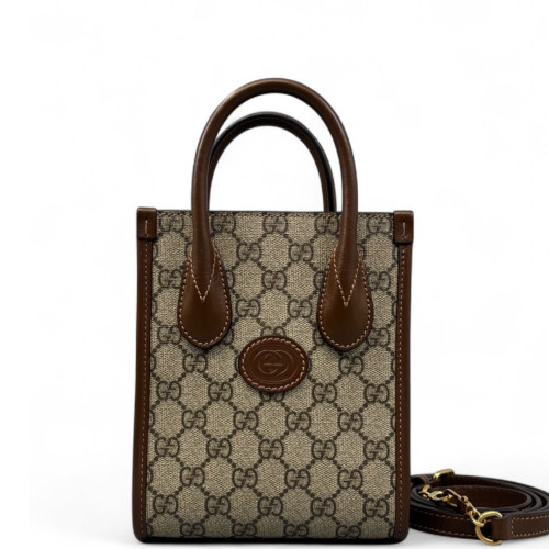Gucci Mini Interlocking G Tote GG Supreme Monogram Brown Beige