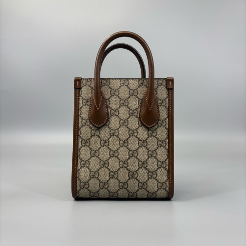 Gucci Mini Interlocking G Tote GG Supreme Monogram Brown Beige