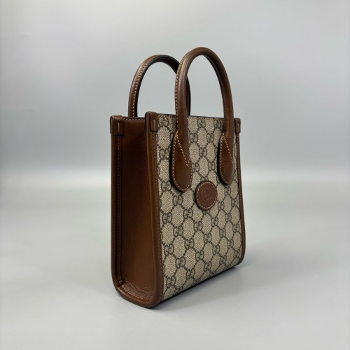 Gucci Mini Interlocking G Tote GG Supreme Monogram Brown Beige