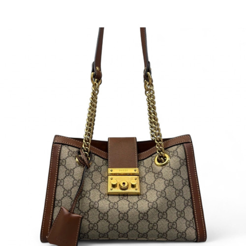 Gucci Small Padlock Tote GG Supreme Monogram Calfskin Brown