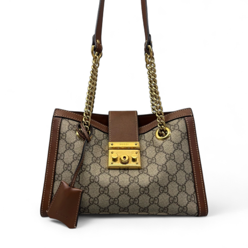 Gucci Small Padlock Tote GG Supreme Monogram Calfskin Brown