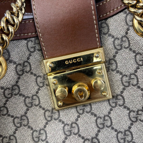 Gucci Small Padlock Tote GG Supreme Monogram Calfskin Brown