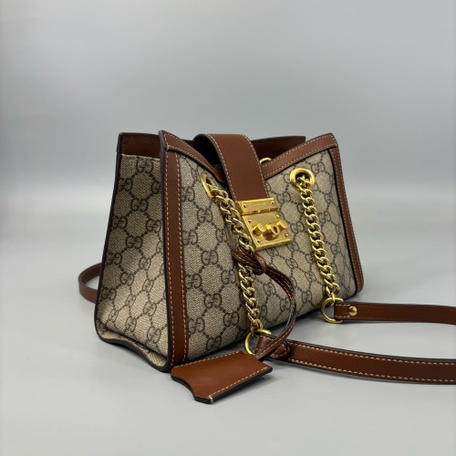 Gucci Small Padlock Tote GG Supreme Monogram Calfskin Brown
