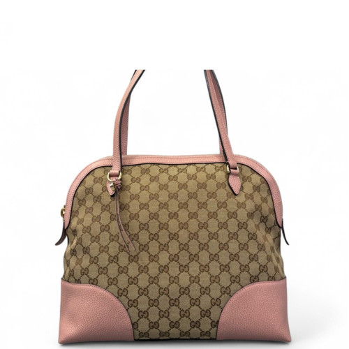 Gucci Tote Bag GG Supreme Monogram Calfskin Brown Pink