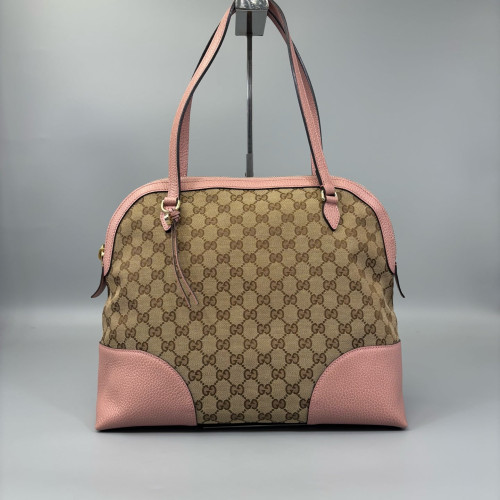 Gucci Tote Bag GG Supreme Monogram Calfskin Brown Pink