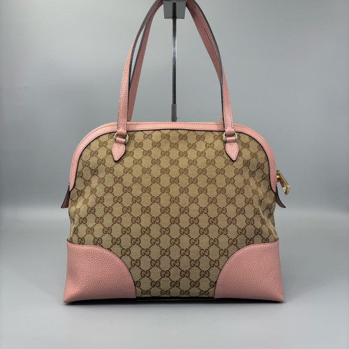 Gucci Tote Bag GG Supreme Monogram Calfskin Brown Pink