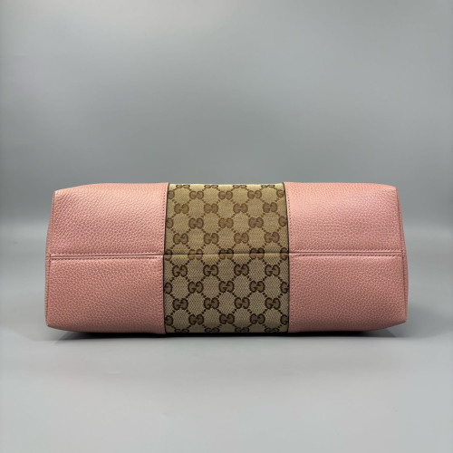 Gucci Tote Bag GG Supreme Monogram Calfskin Brown Pink