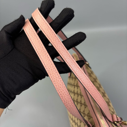 Gucci Tote Bag GG Supreme Monogram Calfskin Brown Pink
