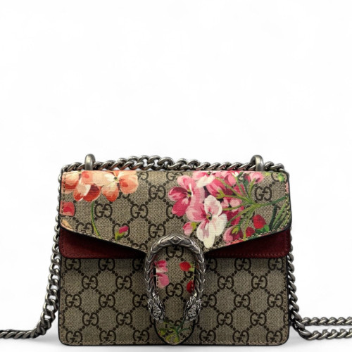 Gucci Mini Dionysus GG Supreme Monogram Blooms Brown Red Pink