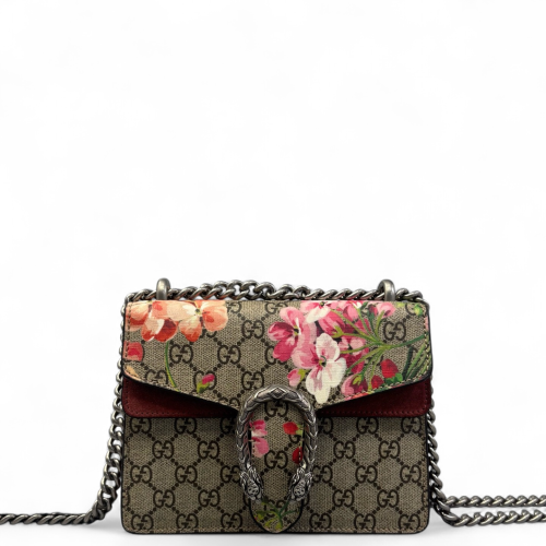 Gucci Mini Dionysus GG Supreme Monogram Blooms Brown Red Pink