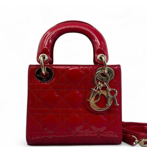 Dior Mini Lady Dior Patent Calfskin Red