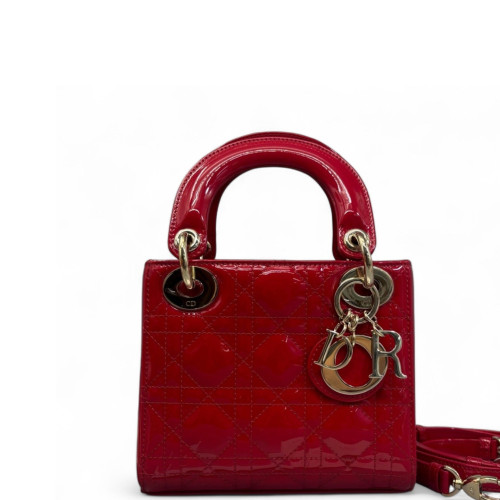 Dior Mini Lady Dior Patent Calfskin Red