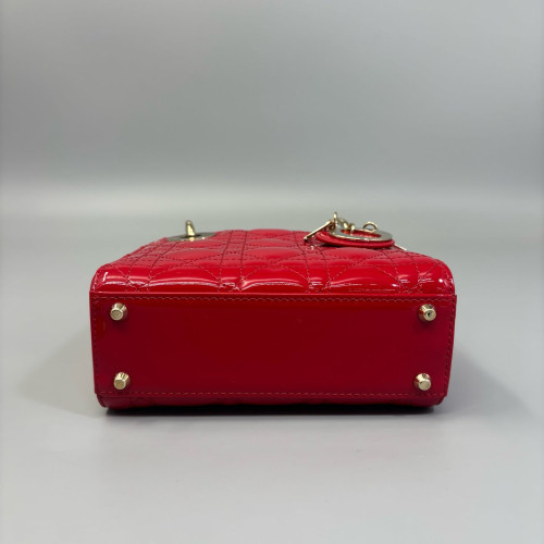 Dior Mini Lady Dior Patent Calfskin Red