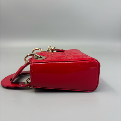 Dior Mini Lady Dior Patent Calfskin Red