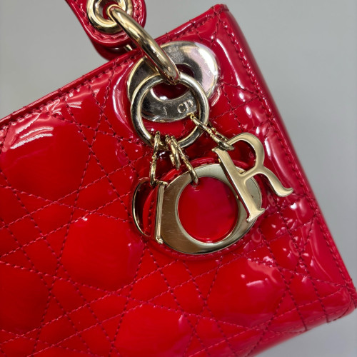 Dior Mini Lady Dior Patent Calfskin Red