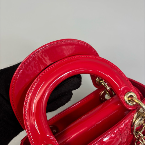 Dior Mini Lady Dior Patent Calfskin Red