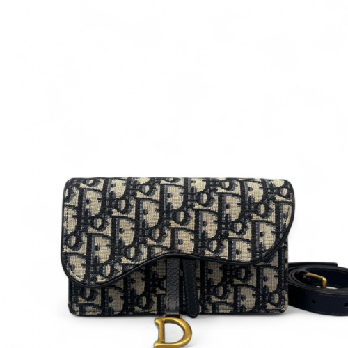Dior Slim Saddle Pouch Oblique Black Beige Navy