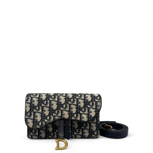 Dior Slim Saddle Pouch Oblique Black Beige Navy