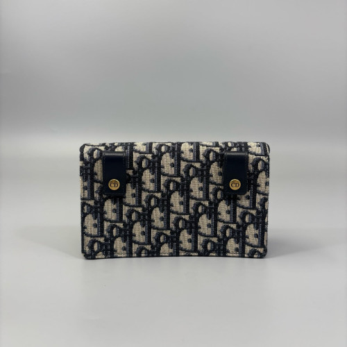Dior Slim Saddle Pouch Oblique Black Beige Navy