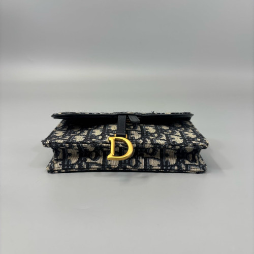 Dior Slim Saddle Pouch Oblique Black Beige Navy