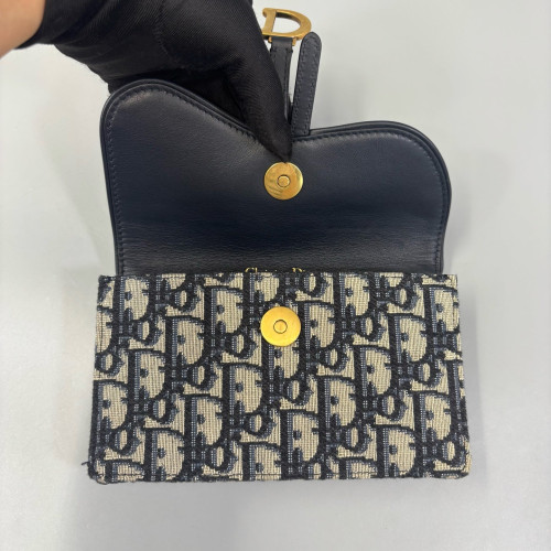 Dior Slim Saddle Pouch Oblique Black Beige Navy