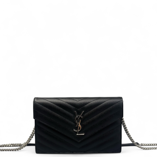 Yves Saint Laurent Small Envelope Chain Wallet Caviar Black